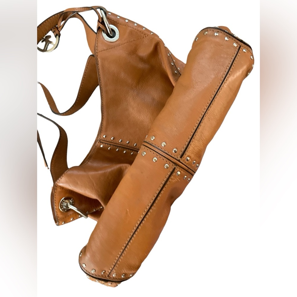 Y2K Michael Kors Cognac Leather Hobo | Studded Boho Chic Early 2000s It Girl Bag - Picture 7 of 16